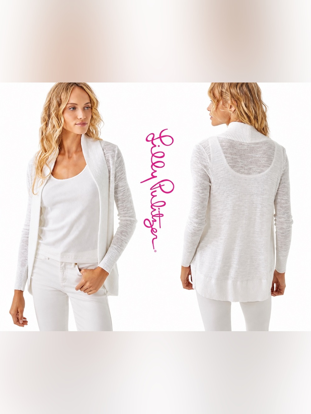 💝 LILLY PULITZER Resort White Amalia Open Front Sweater Cardigan
